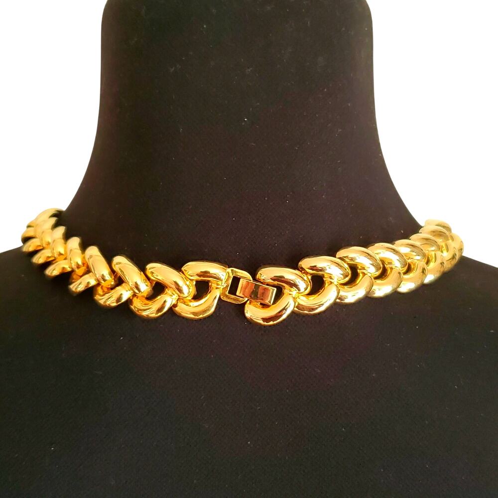 Chunky Gold Tone Link Necklace Layered Statement Chain Bold Boho Vintage 80s 90s - Picture 4 of 7